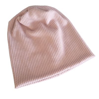 Blush fine cable ribbed beanie