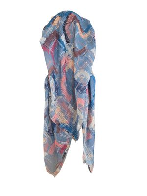 Multicolored denim base - long kerchief back - soft fringes pretied tichel (BBS) w/band sewn in