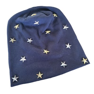 Navy dual colored stars - waffle cotton beanie