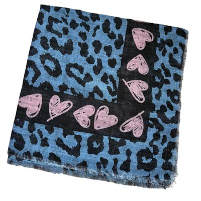 Denim animal and hearts patterned -  soft fringed tichel