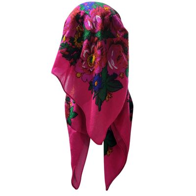 Fuchsia/Hot pink long center back - pre-tied kerchief w/band sewn in  -  Vintage tichel