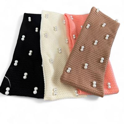 Fine cable ribbed pearled flat headbands