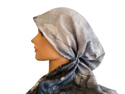 White/gray  tie dyed - soft fringes pretied tichel