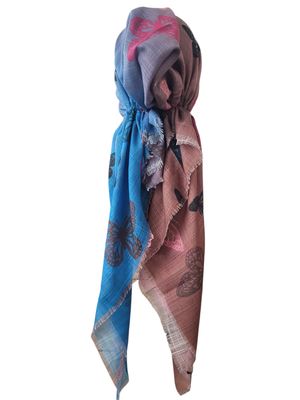 Colorful shaded w/butterflies - soft fringes pretied tichel