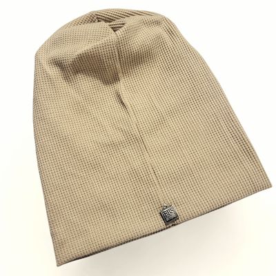 Beige waffle cotton beanie