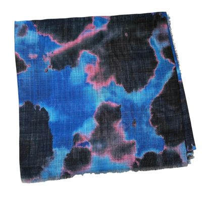 Tie dyed black/blue/coral -  soft fringed tichel