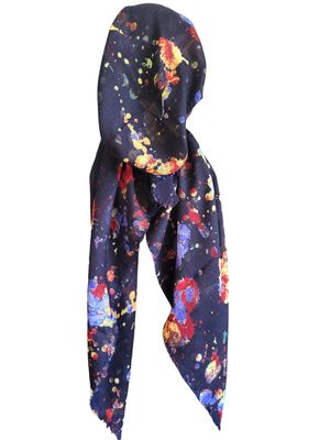 Navy paint splattered - soft fringes pretied tichel