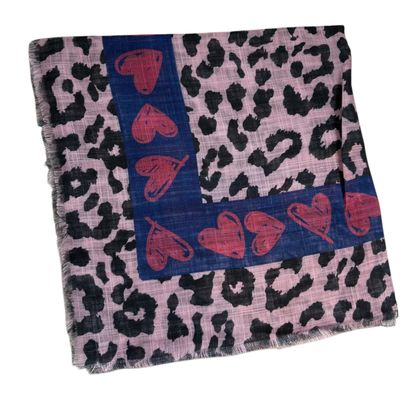 Pink animal and hearts patterned -  soft fringed tichel