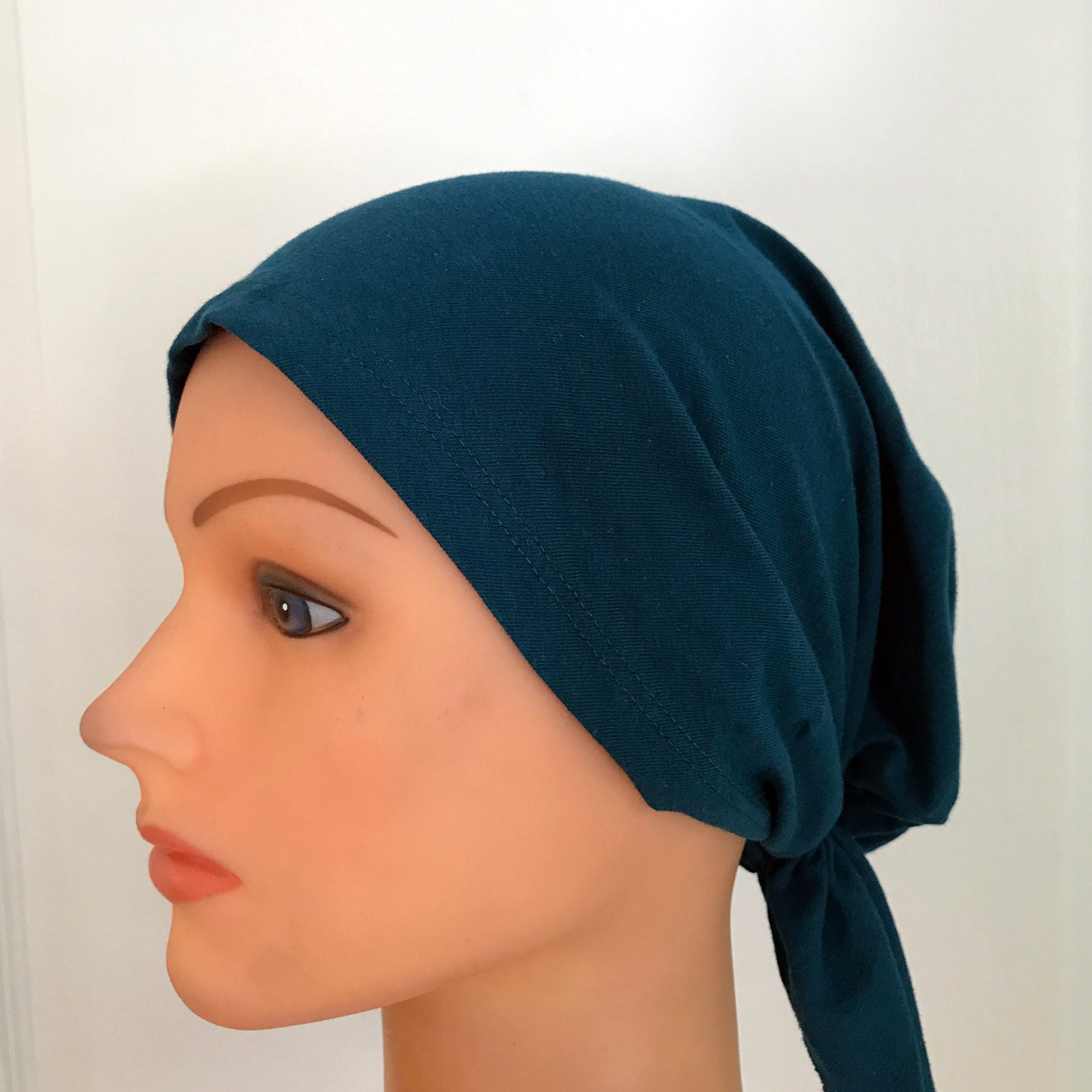 Teal stretchy cotton pre tied tichel