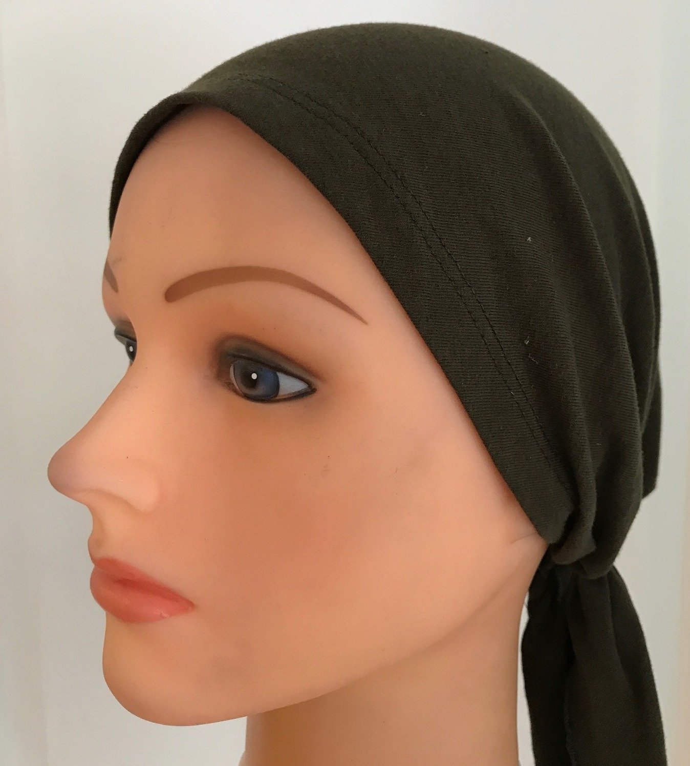 Army green stretchy cotton pre tied tichel