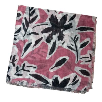 Pink - Soft fringes tichel - leaves patterns