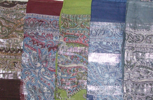 Fancy cotton tichel with thick silver stripe