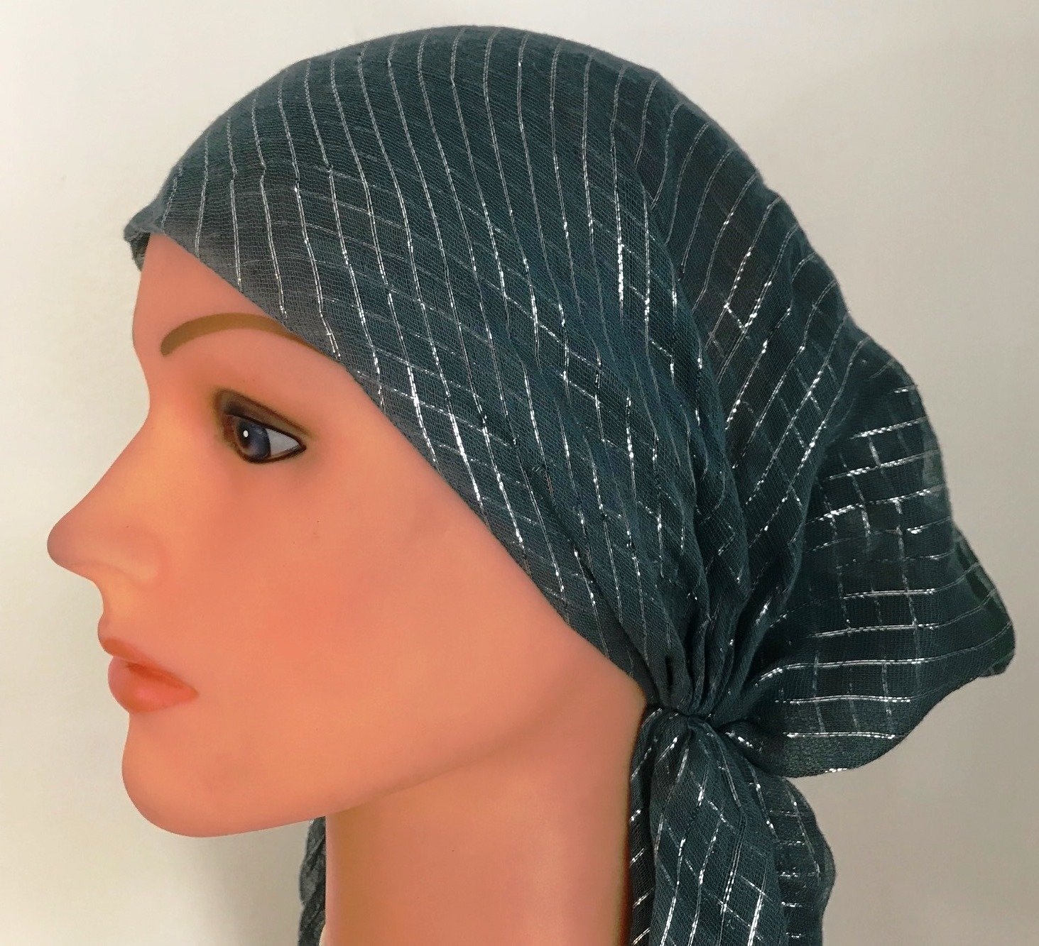 Teal lurex pre tied tichel