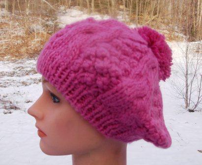 Pink pom pom beret