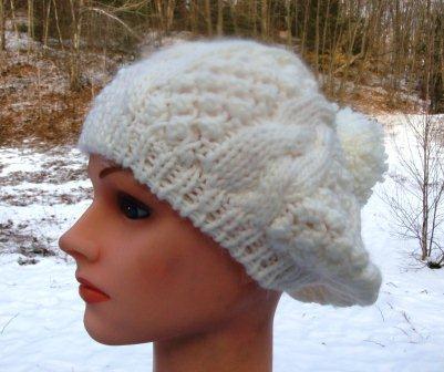 Cream pom pom beret