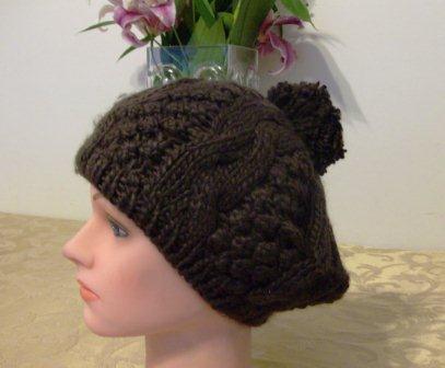Brown pom pom beret