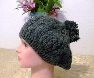 Gray pom pom beret