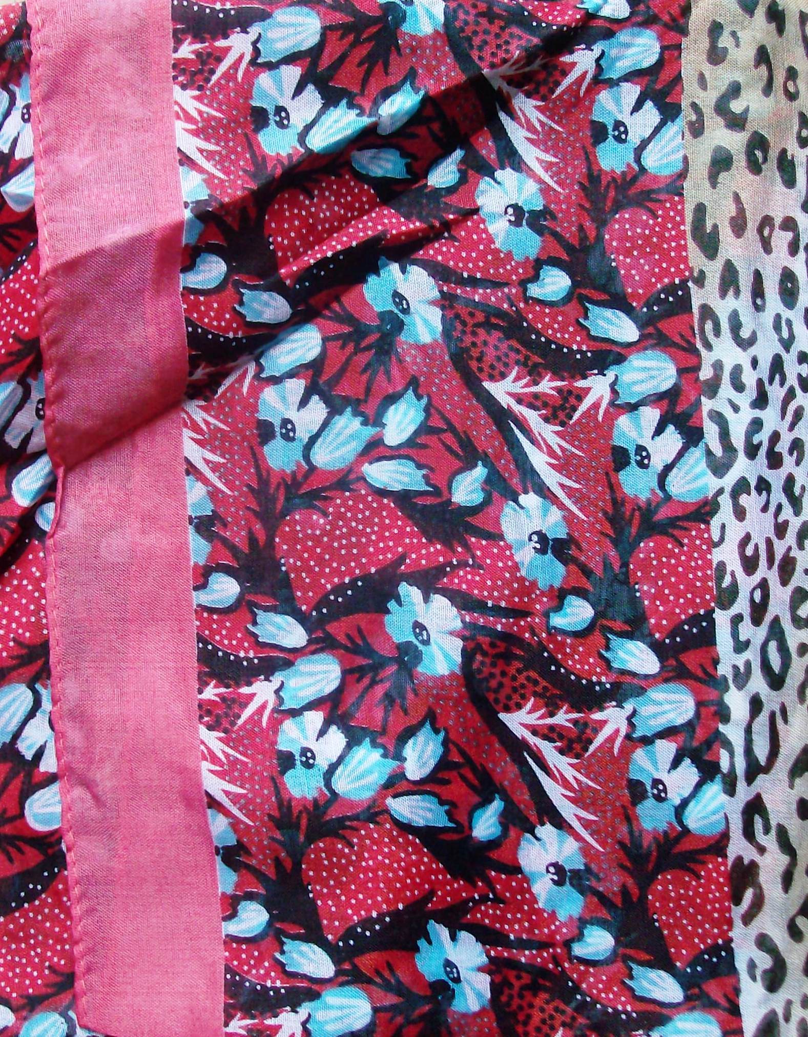 Coral pink border silk style headscarve tichel