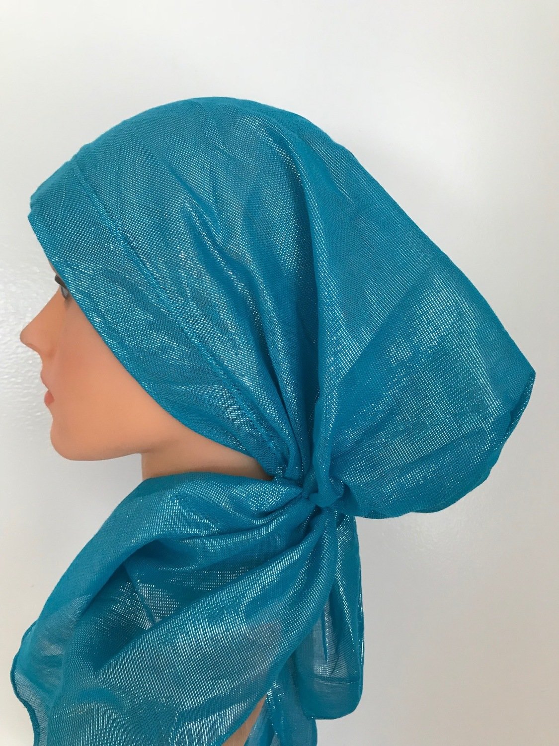 Aqua solid shimmer pretied tichel