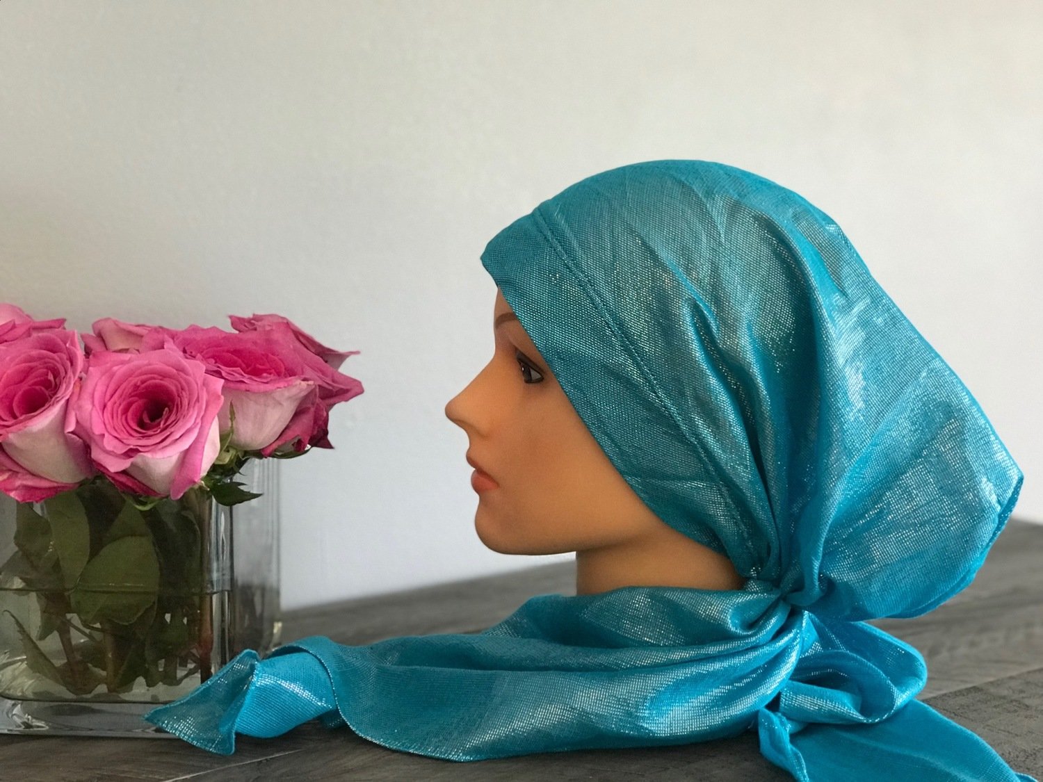 Aqua solid shimmer pretied tichel