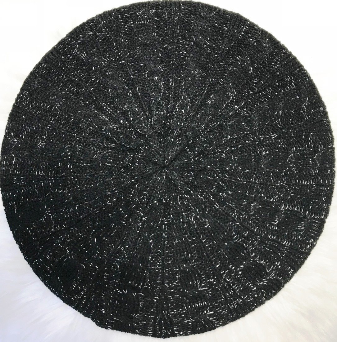 Black w/silver sparkle cable beret/snood