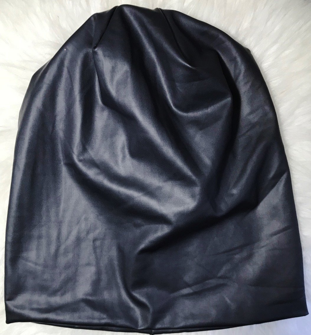 Solid black pleather beanie