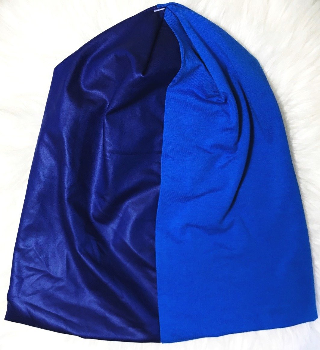 Blue pleather/cotton  beanie