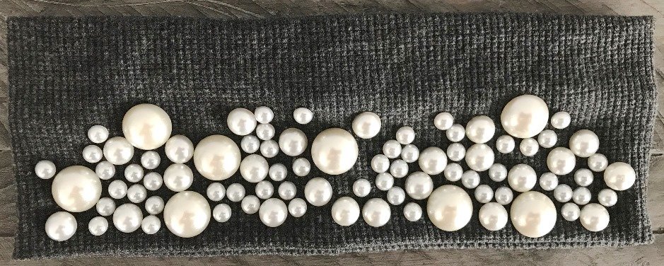 Waffle cotton flat head band w/fancy pearls, choose: gray