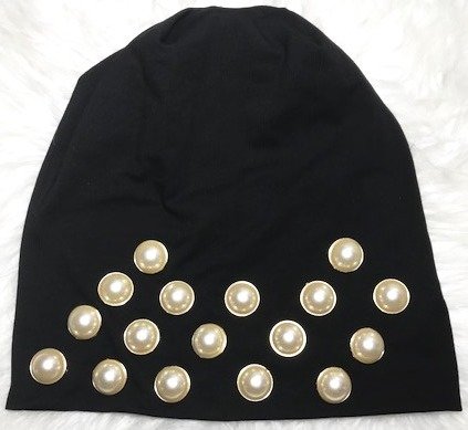 Cotton beanies w/gold based pearls (click to choose colors), choose: black plain cotton