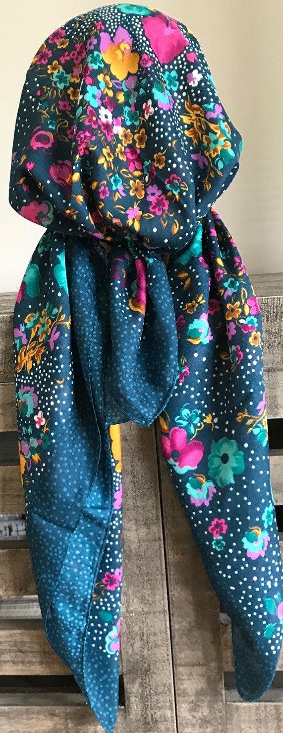 Teal pretied Turkish Tichel w/band sewn in