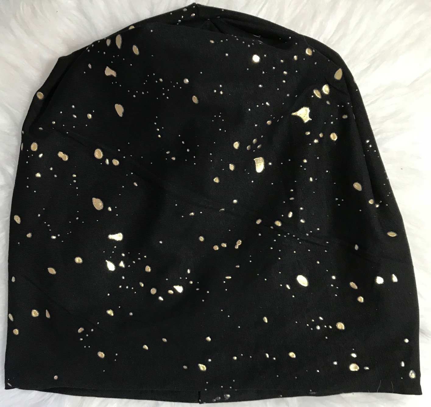 Gold paint splashed black beanie