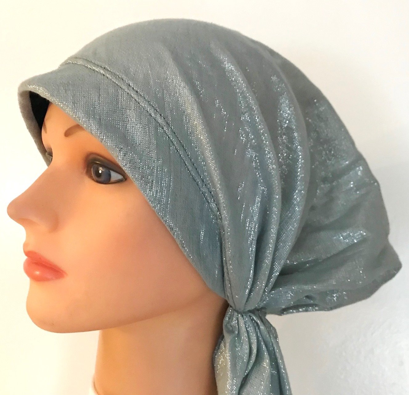 Silver/light gray solid shimmer pretied tichel
