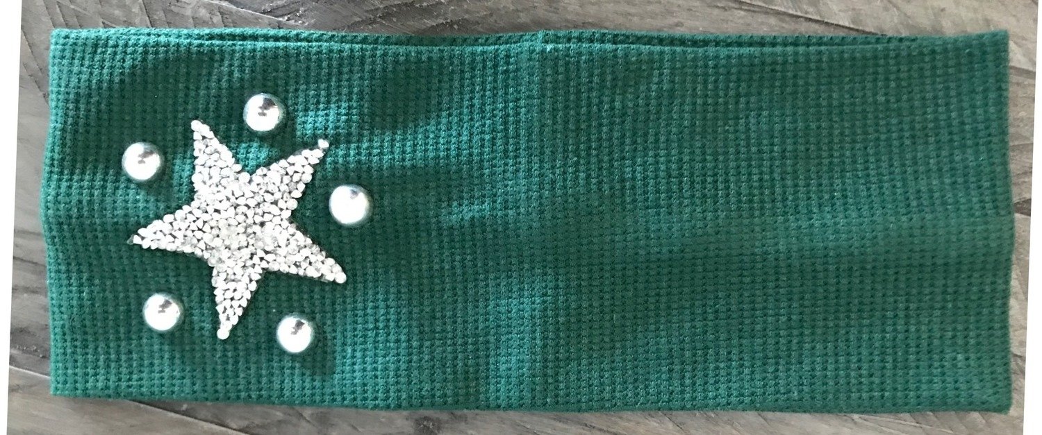 Wide flat waffle cotton w/star headbands, choose: green