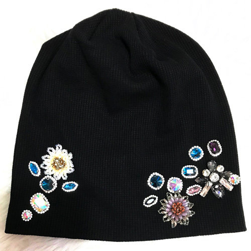 Black waffle extra fancy beanie