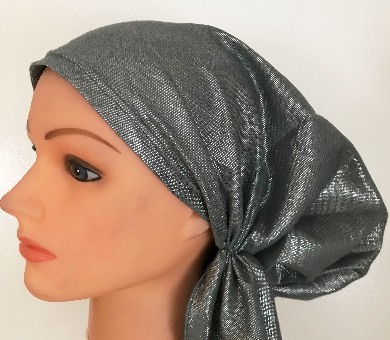 Gray solid shimmer pretied tichel