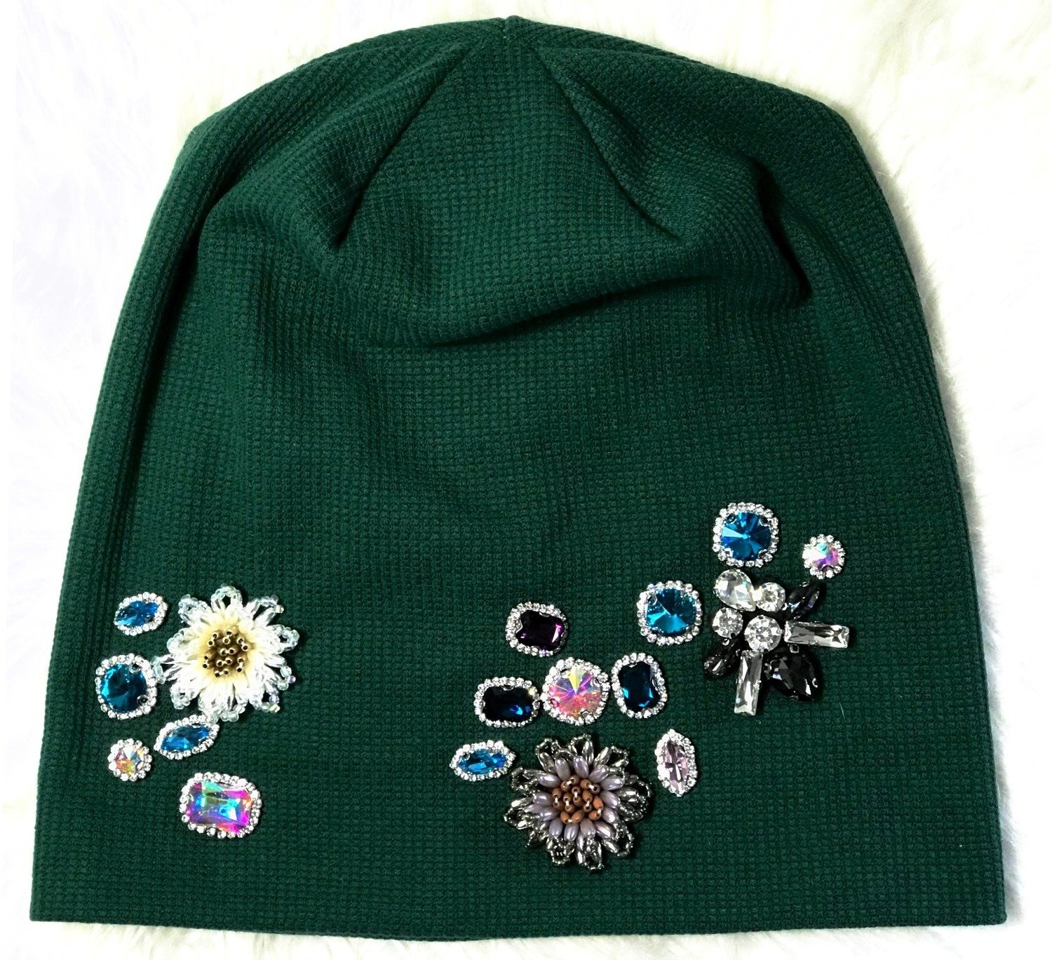 Green waffle extra fancy beanie