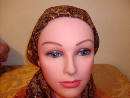 Fancy light orange pre tied tichel bandana