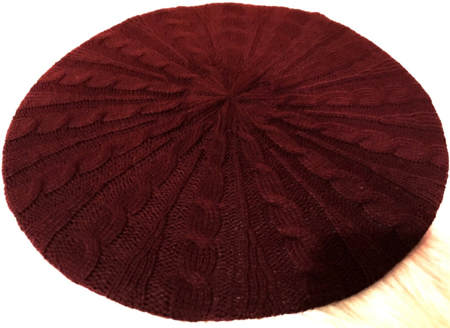 Burgundy cable beret/snood