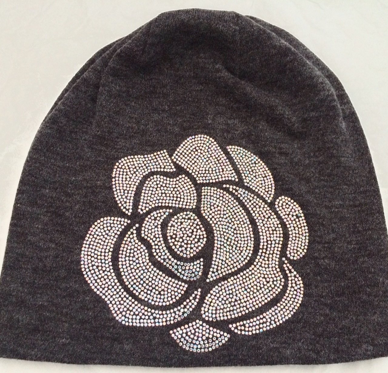 Charcoal Gray Rose Beanie