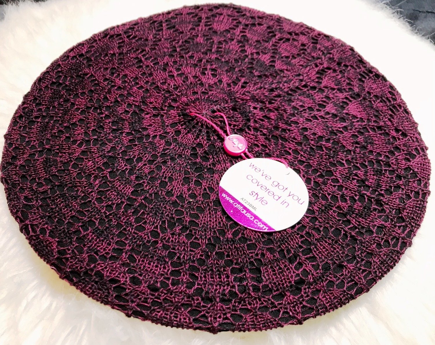 Black/maroon Lined Beret Snood