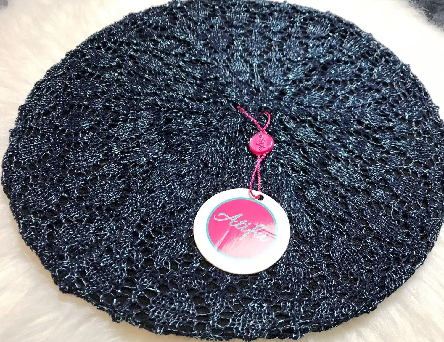 Navy with teal Lined Beret Snood