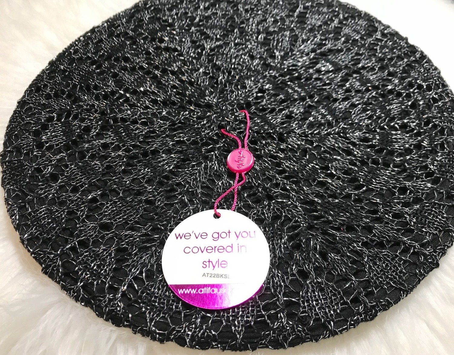 Black with silver Lined Beret Snood