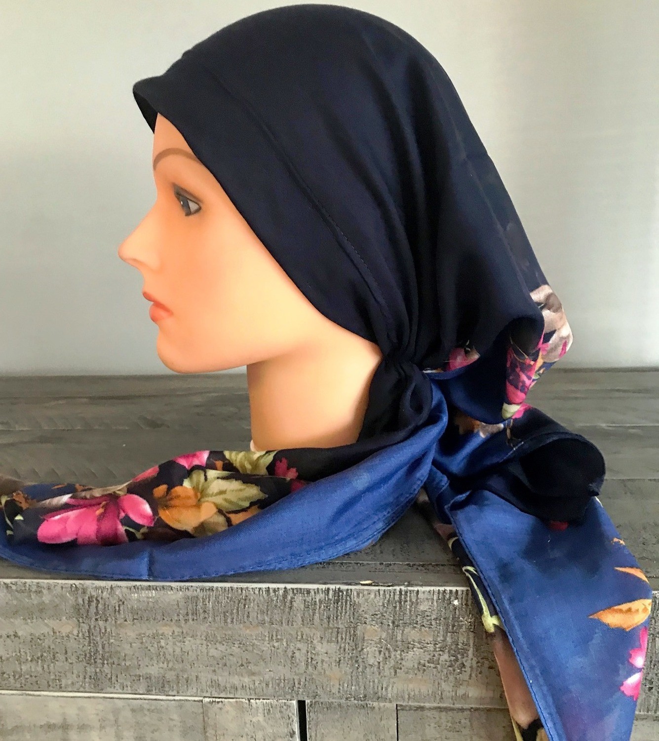 Blue pretied Turkish Tichel