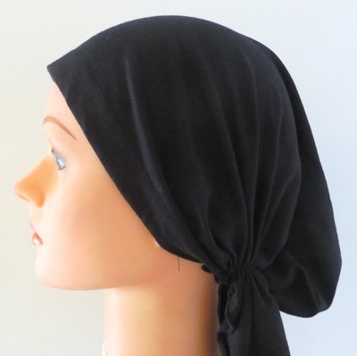 Black cotton pre tied tichel w/band sewn in 