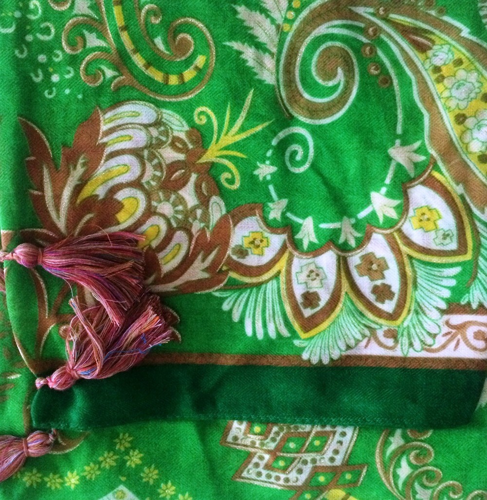 Lime green soft tichel with Oriental flavor