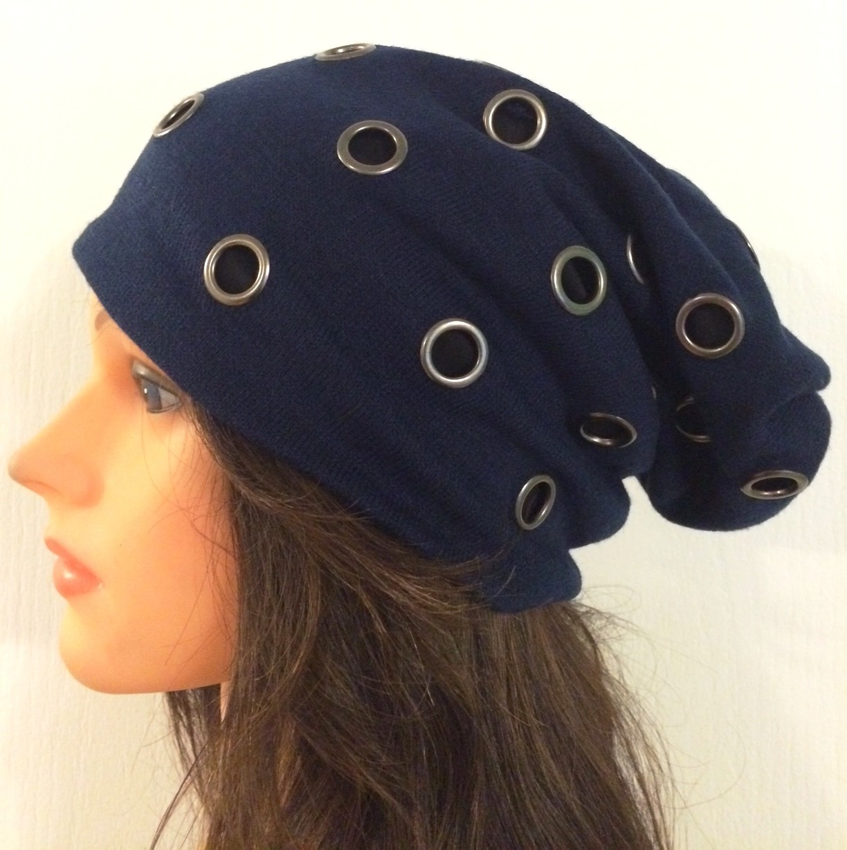 Blue beanie w/circle grommets
