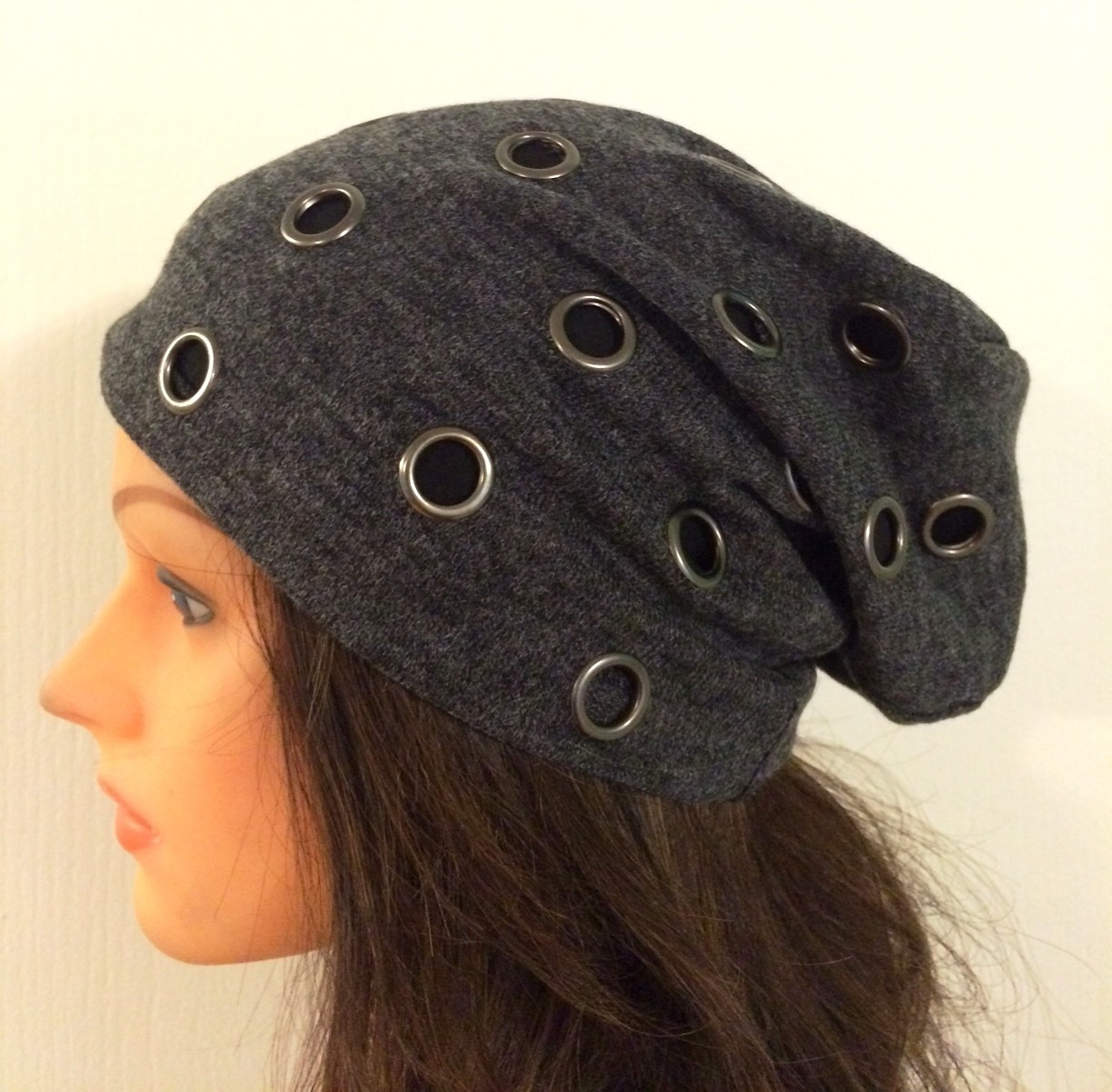 Dark Gray beanie w/circle grommets