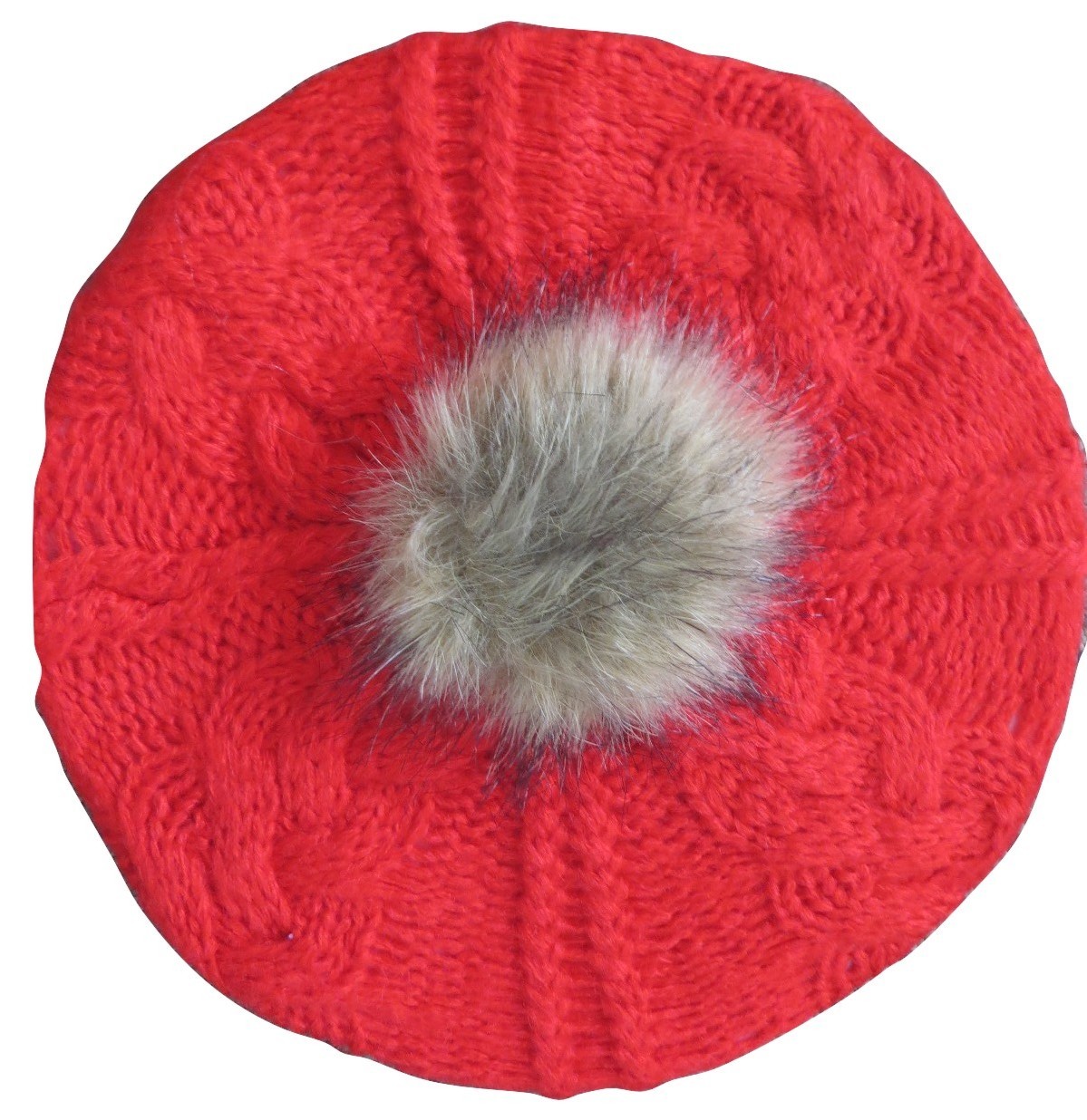 Red pom pom beanie