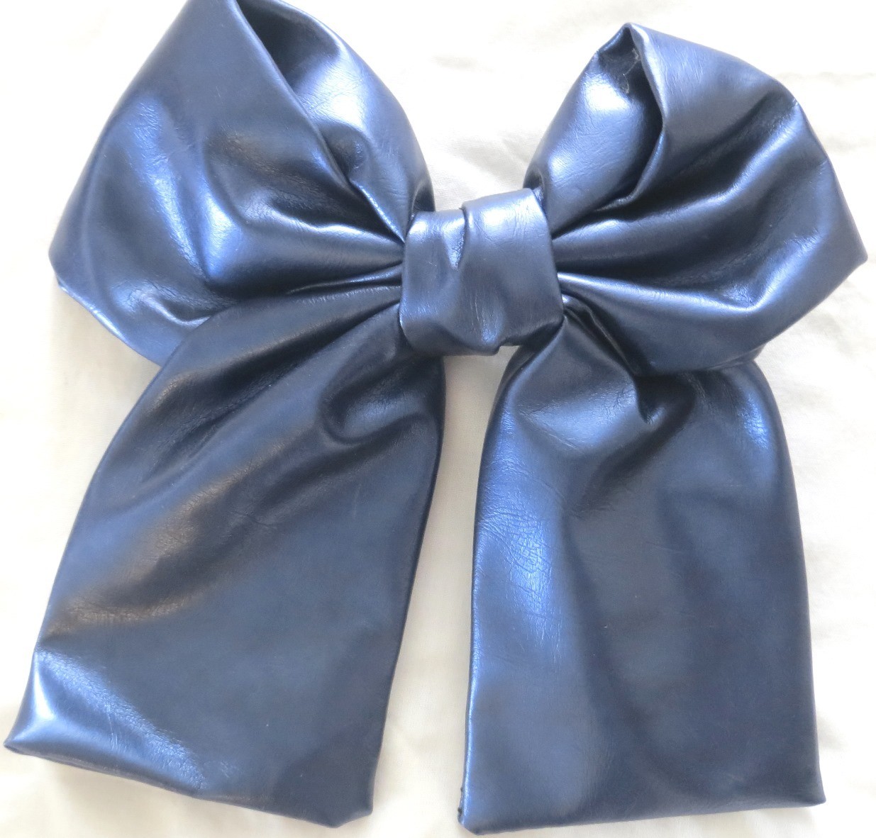 Blue large faux leather bow