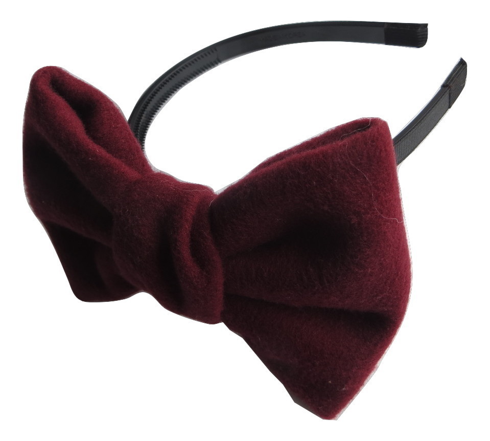 Furry large bow headband maroon color